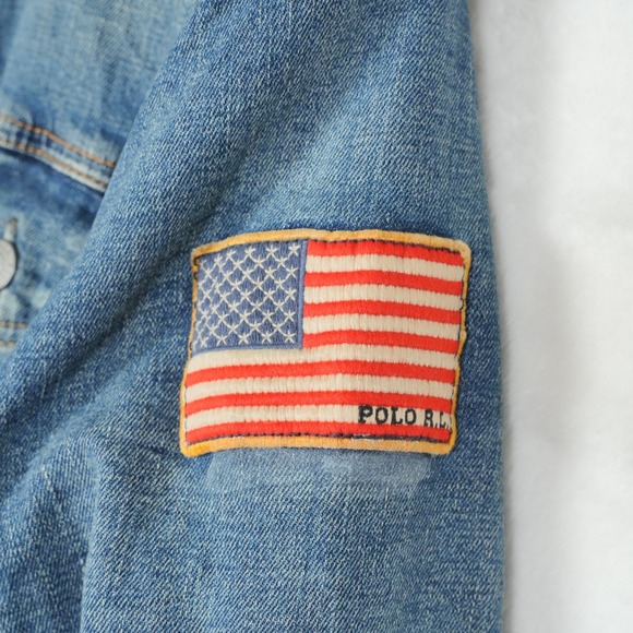 Vtg Polo Jeans Co. Ralph Lauren USA Flag Denim Jacket Youth L Women's S/Petite?? - Picture 7 of 16